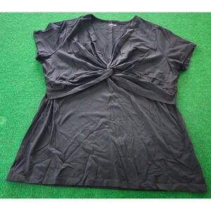 Lands End Black Twisted V Neck Short Sleeve Casual T‎ Shirt Top Plus Size XL 18